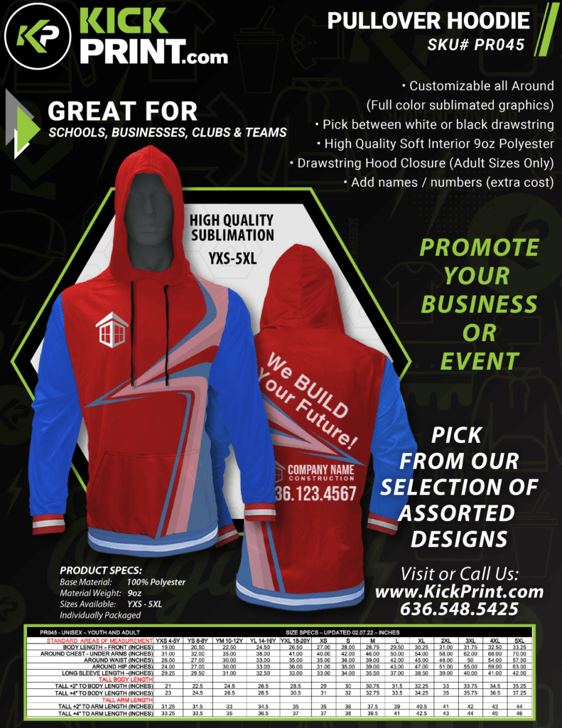 Full Dye Sub Pullover Hoodie Kick Print