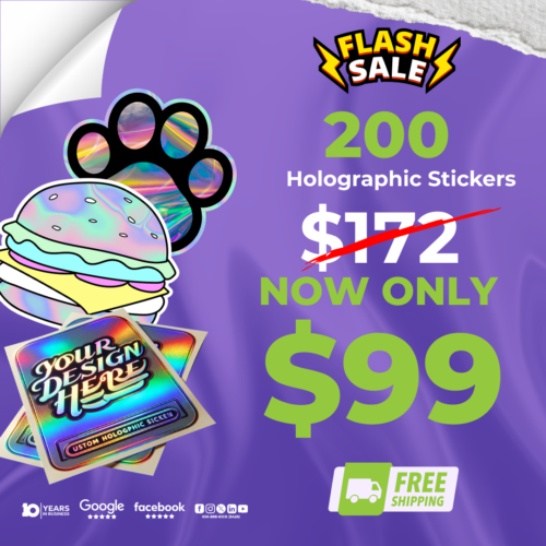 200 Holographic Stickers 3"x3" only $99